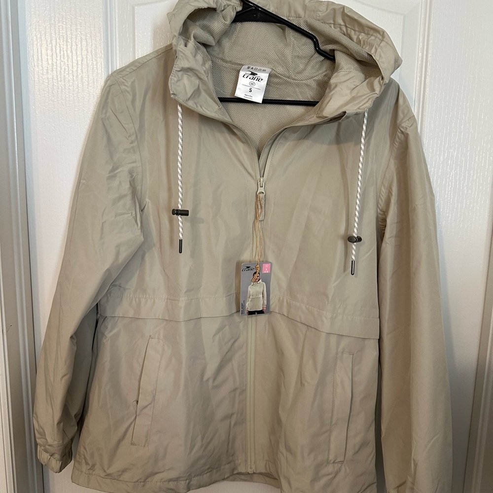 NWT Crane Beige Lightweight Hooded Windbreaker Jacket S